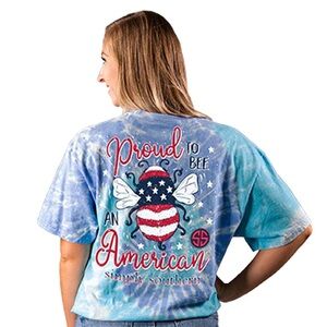 Simply Southern “Proud To Bee An American” Tie Dye Blue American Bumble Bee Tee
